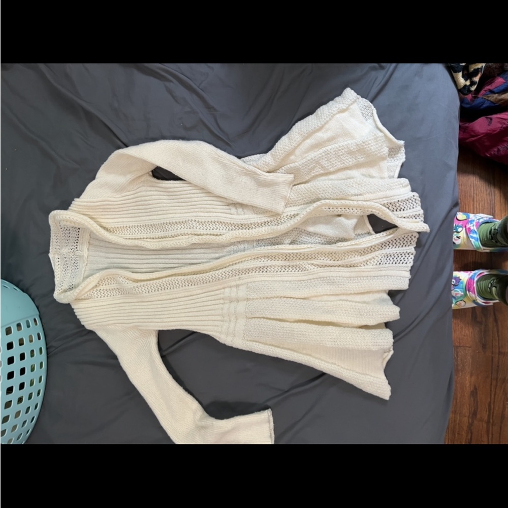 Beige cardigan super comfy should fit medium but it kind of shrunk